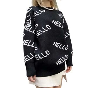 WHY Dress Black "HELLO" YouTuber Sweater Thick Knit Size Medium
